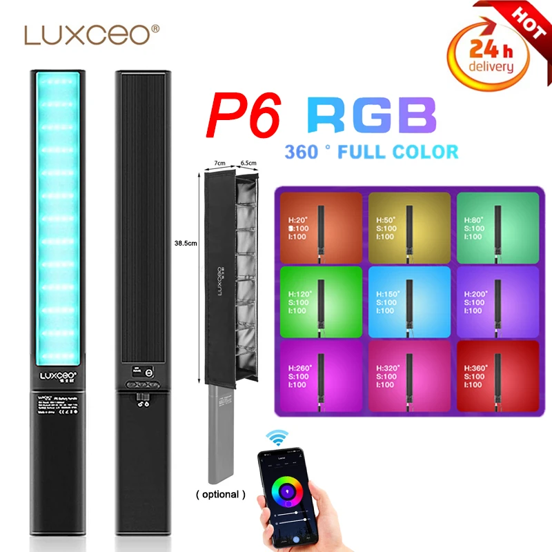 LUXCEO P6 RGB Tube LED Video Light 2500K-6500K Photo Light RA≥95 Colorful Fill Lighting for Photographer Youtuber Film Maker