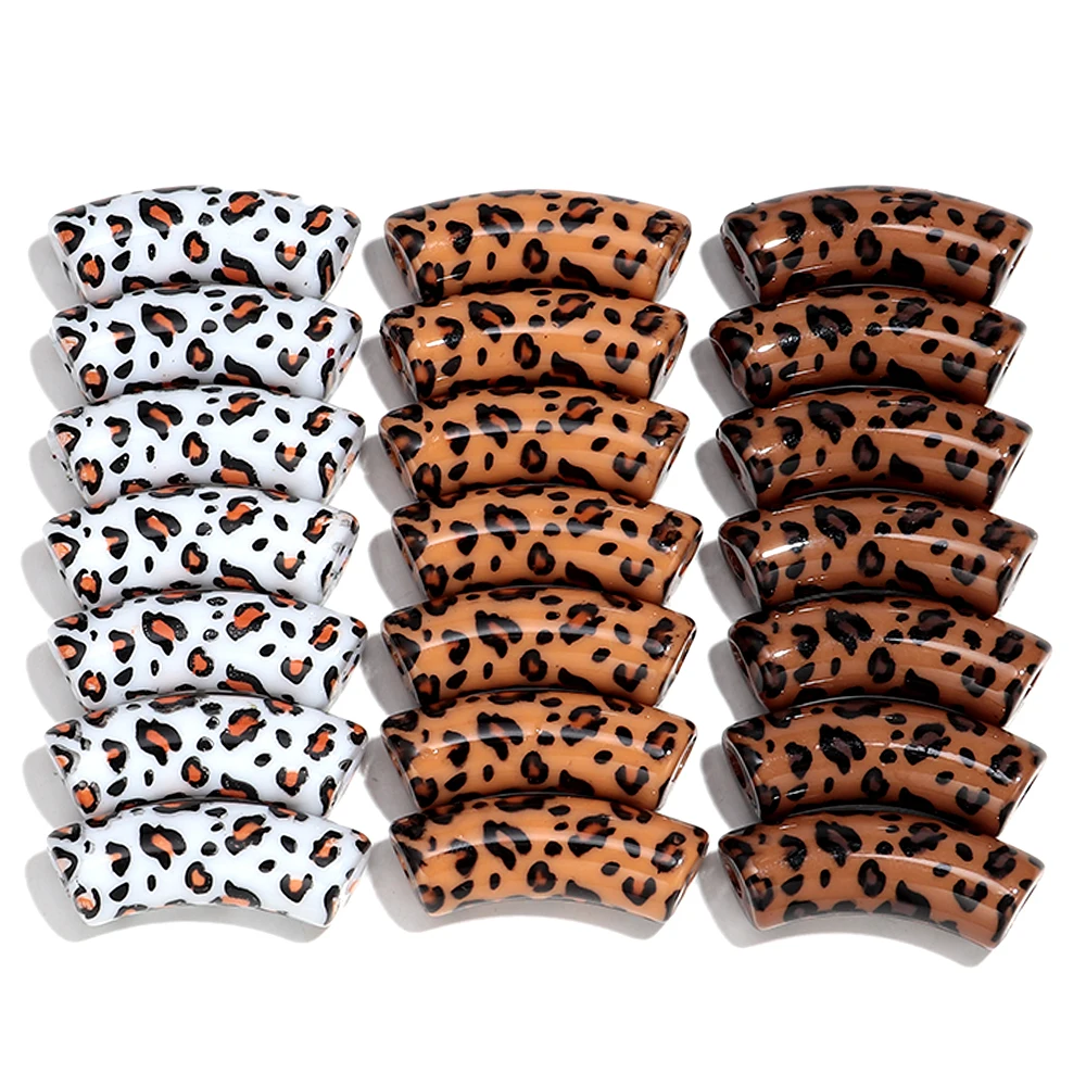 10 pièces 11mm acrylique marron léopard bambou Tube incurvé perles en vrac pour bricolage Bracelet fait à la main collier faisant des accessoires de bijoux