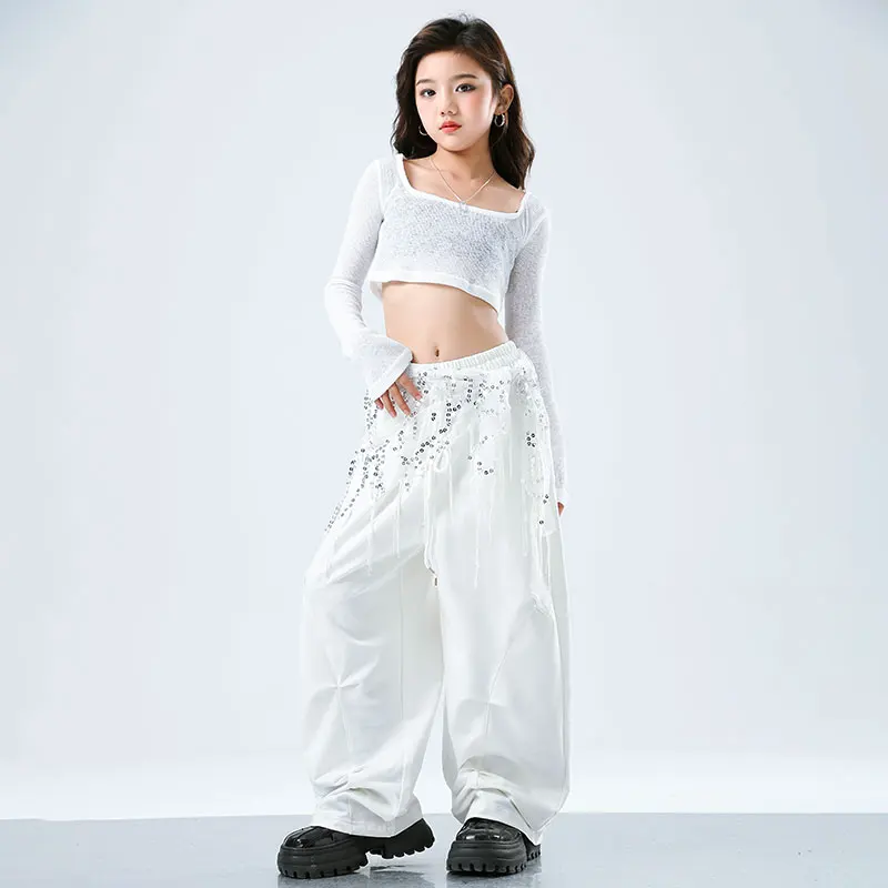Mädchen Hip Hop Mesh Crop Hoodies Cargo Hosen Kinder Street Dance Jogger Top Kinder Streetwear Teenager Kostüme Jazz Kleidung Sets