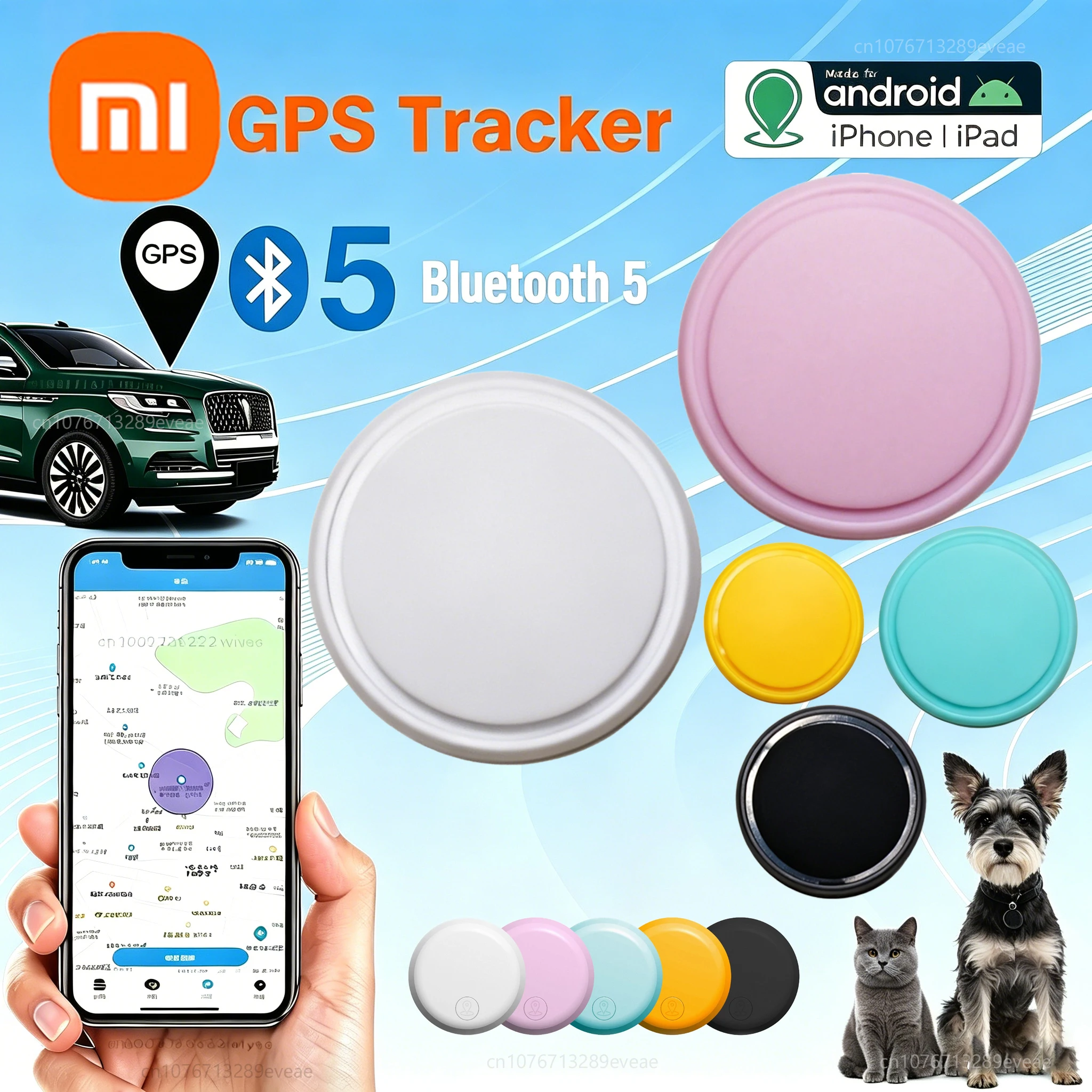Dispositivo Rastreador GPS Xiaomi Inteligente Anti-Perda para Animais de Estimação, Bolsas e Carteiras - Localizador Bluetooth Air Tag para iOS e Android