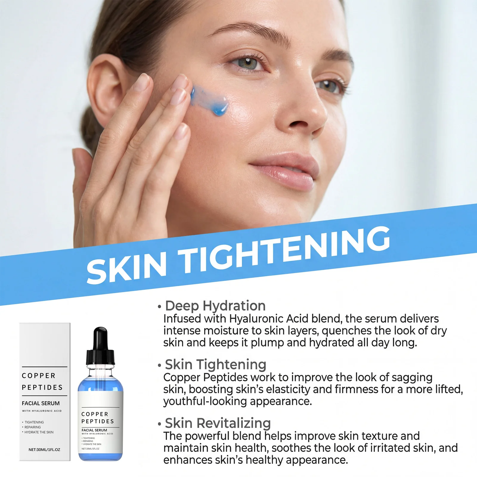 Copper Peptide Essence For Sensitive Dry Mature Skin Moisturizing Brightening Firming Soothing Face Skin Care Hyaluronic Acid Face Serum