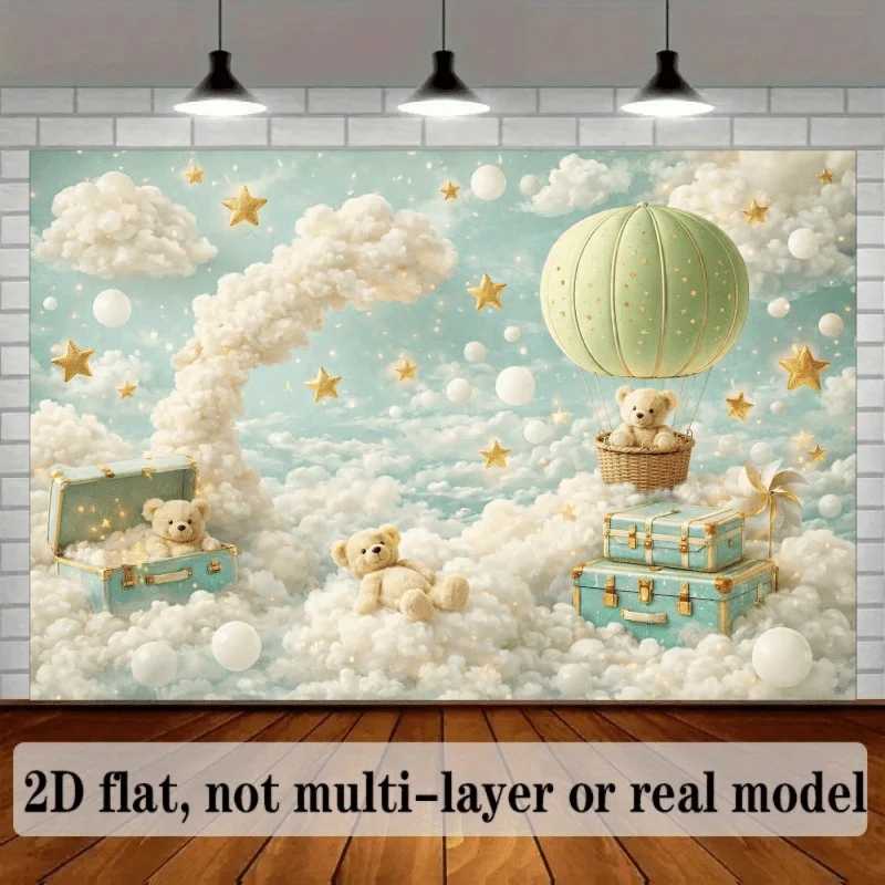 Whimsical Teddy Bear Cloud Balloon Tapestry Nursery Wall Art Kids Room Boho Dreamy Storybook Decor Polyester Hanging Mural