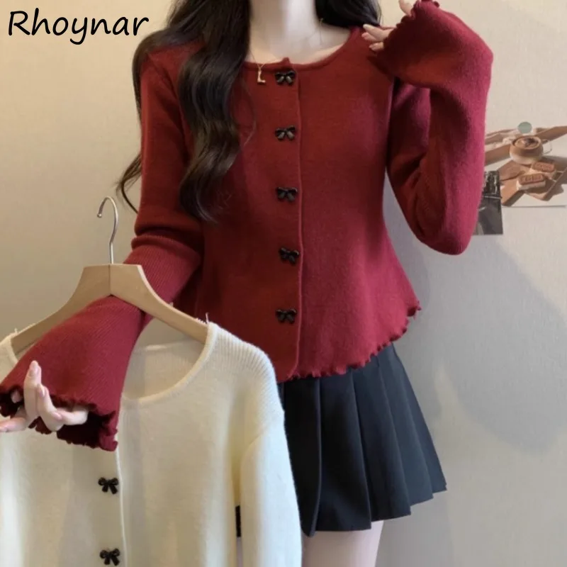 

Cardigans Women Minimalist Style Lazy Tops Single Breasted All-match Casual Sweet Red Knitted Sweater Autumn College Young