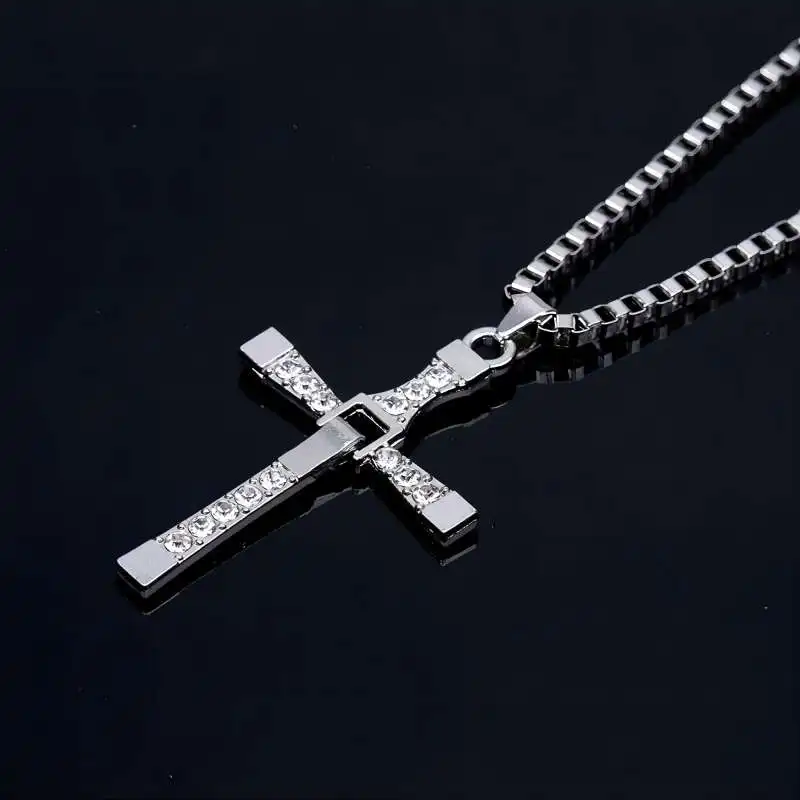 Klassische Strass Silber Farbe Anhänger Männer Kristall Jesus Kreuz Halskette Aktivität Männlichen Geschenk Schmuck Großhandel Dropshipping – Detail 4