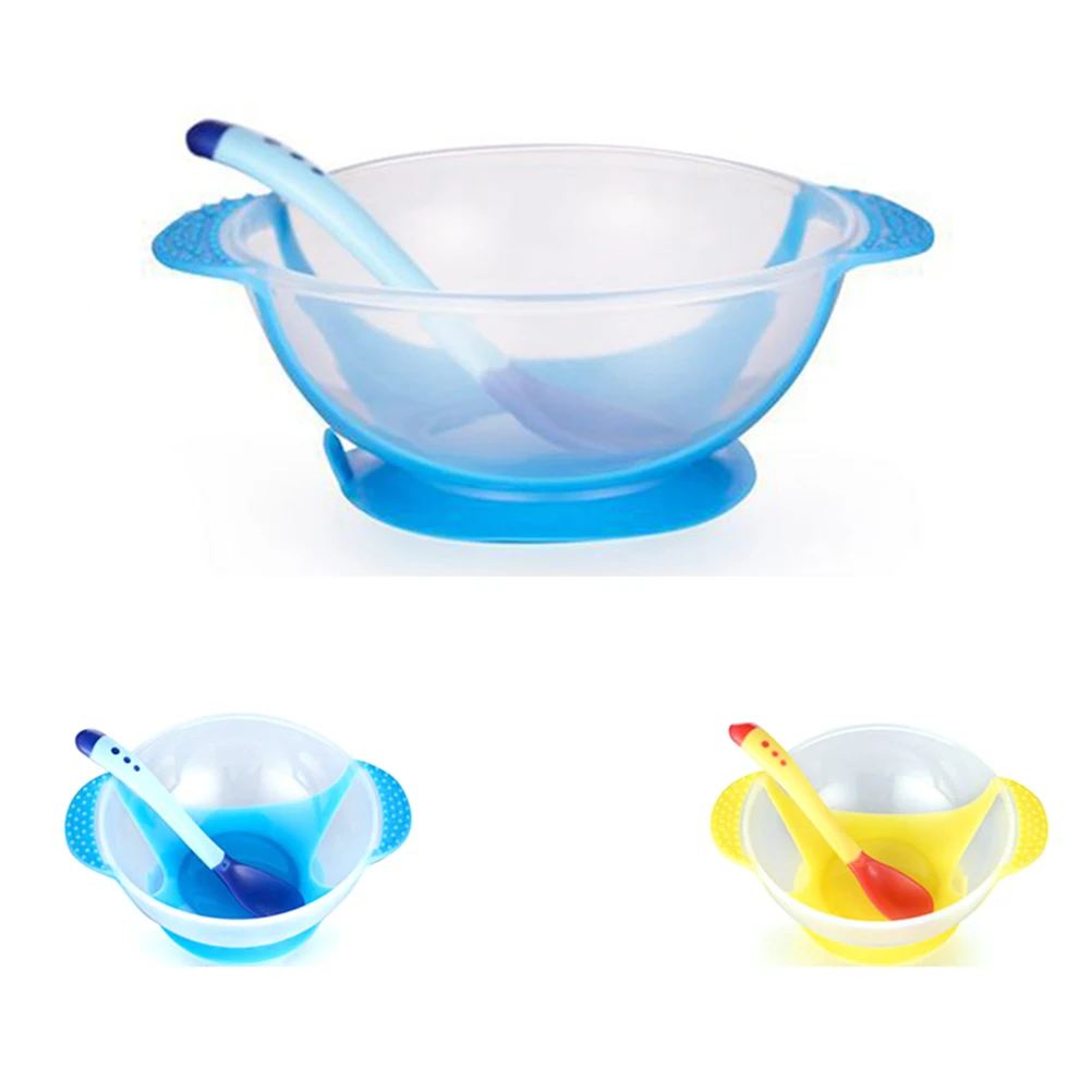 

Baby Feeding Bowl Spoon Set Slip Resistant Suction Temperature Sensing Safe PP Tpe Material No Bpa Baby Feeding Bowl