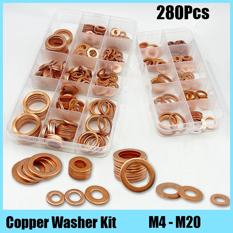 Copper Washer Gasket M4 M5 M6 M8 M10 M12 M14 M16 M18 M20 Boat Red Brass Copper Crush Sealing Washer Flat Seal Ring Gasket Washer