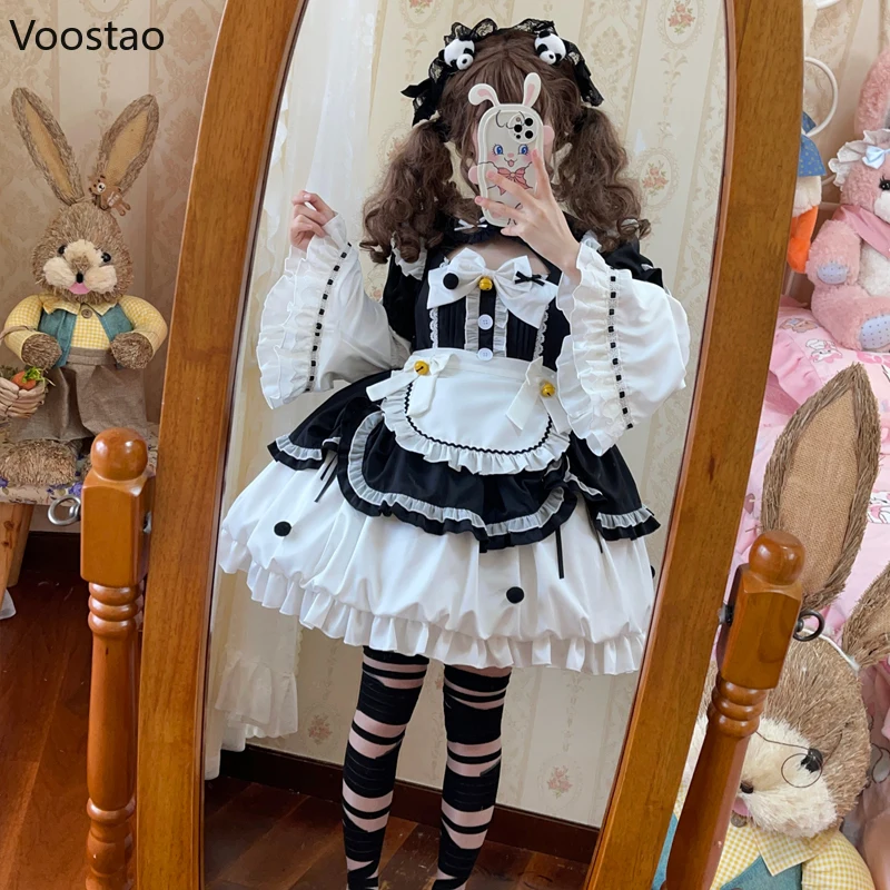 Harajuku Cute Lolita Op Dress donna Gothic Punk Y2k Bow Ruffles Bell profile Maid Party Dresses Girls Vintage Japanese Kawaii Dress