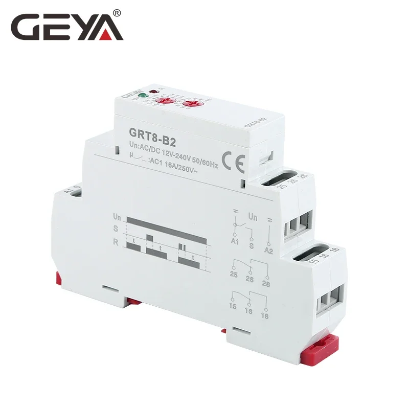 GEYA GRT8-B Din Rail Off Delay Timer Relay 12V Time Delay Relays with CE CB AC230V OR AC/DC12V-240V