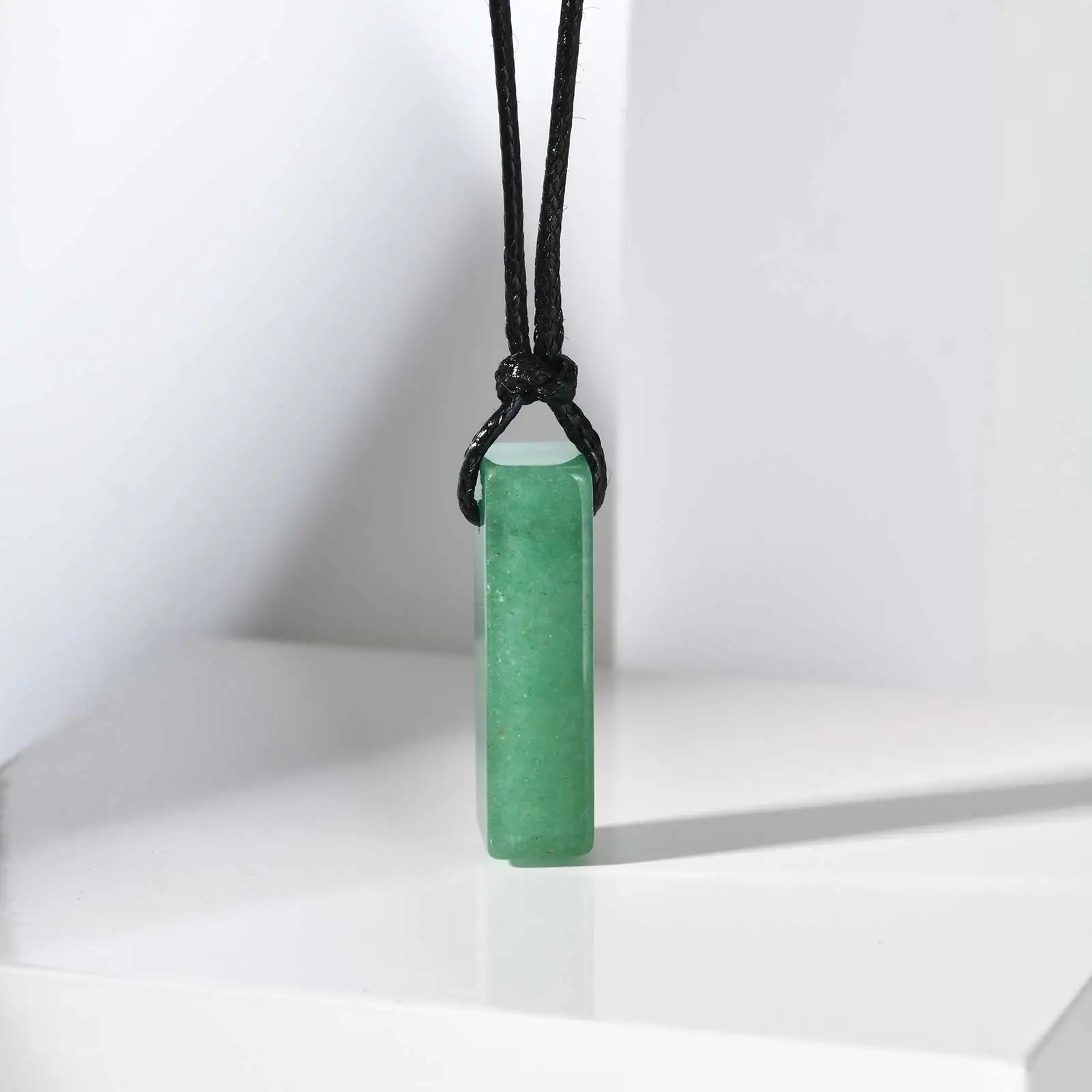 Retro Tigerauge Naturstein Anhänger Halskette für Männer, verstellbarer langer Wachsseil grüner Stein quadratischer Anhänger, Modeschmuck – Detail 8