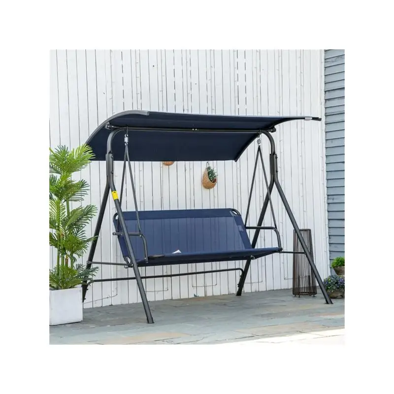 3-Seat Outdoor Patio Swing Chair - Dark Blue, Weather-Resistant, Stylish and Comfortable Garden Lounger for Relaxation and