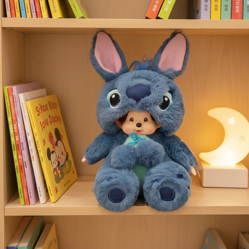 Jouet en peluche vinyle Monchhichis 20 cm, Stitch déguisé bleu et rose, style anime mignon, cadeau de vacances