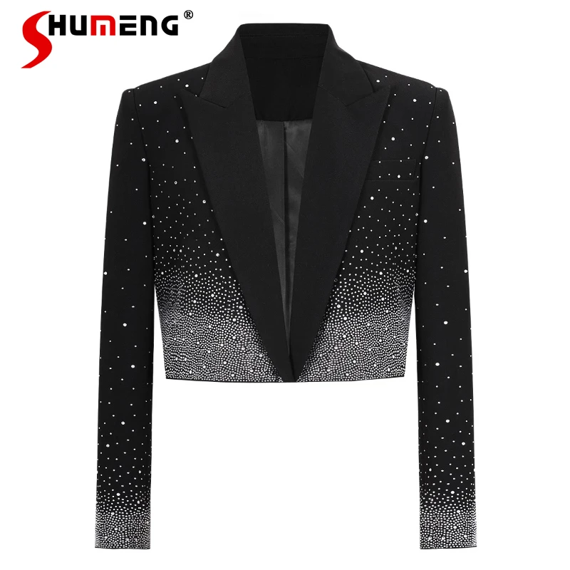

Women's 2025 Spring Autumn New Fashion Rhinestone Versatile Suit Jackets Long Sleeve Blazers Jackets Sparkling Tailored Coats