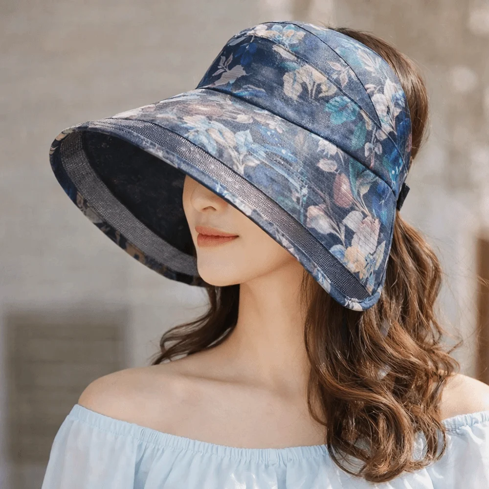 Anti-UV Adjustable Flower Empty Top Cap Polyester Mesh Anti-Sun Fisherman Hat Leaf Breathable Large Brim Sun Hat Travel