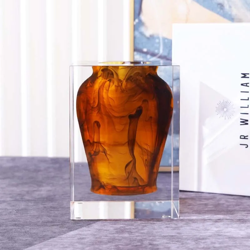 Acrylic Glass Vase Light Luxury High-end Platinum Crystal Transparent Decoration Living Room Flower Plant Pot Home Decor