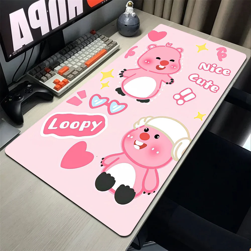 Korea Cartoon P-Pororo Cute Loopy Pink Mousepad Mouse Mat Desk Mat With Pad Gaming Accessories Prime Gaming XXL Keyboard Pad Pa