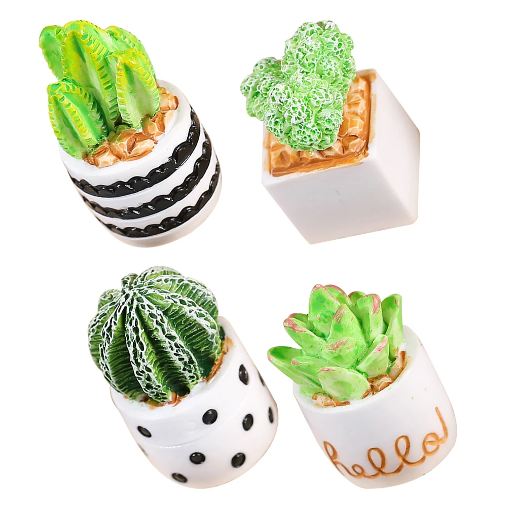 

4 Pcs Simulation Cactus Ornament Mini Bonsai Decor Fake Small Plants Artificial Potted Figurines Resin Miniature