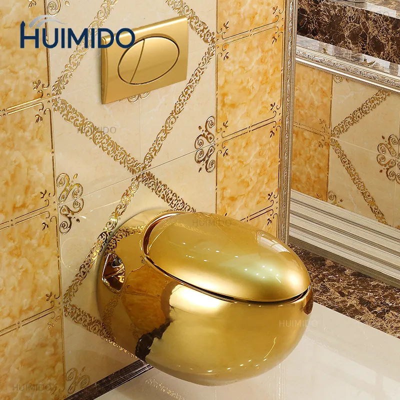 Wall-mounted golden toilet small apartment household hanging type water pump color gold toilet wall-mounted toilet