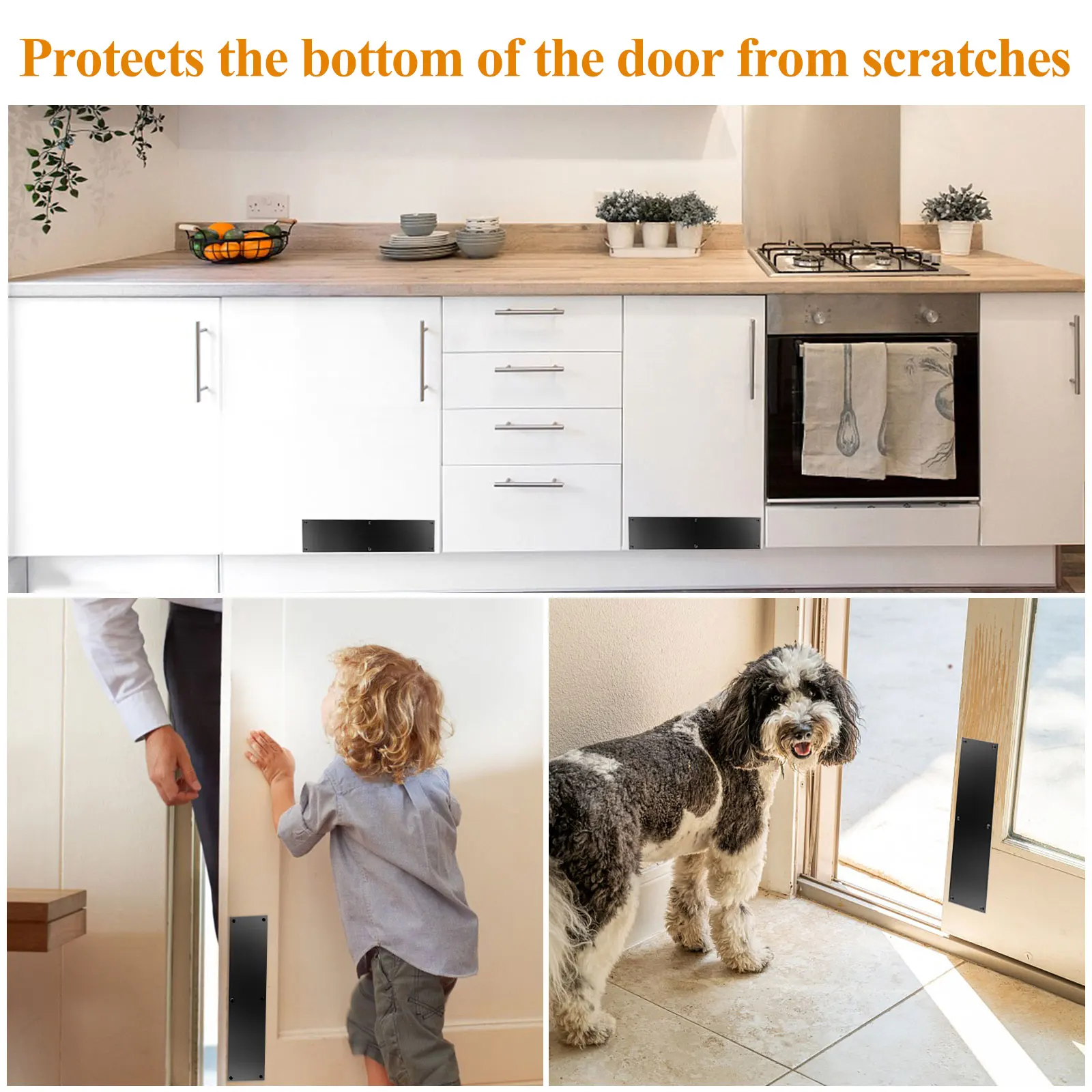 صحن باب دفع من الفولاذ المقاوم للصدأ ، صفيحة ركلة ، صفيحة باب مصقولة ، واقي باب ، صفيحة معدنية ، أسود ، 16 × 4 ، 2