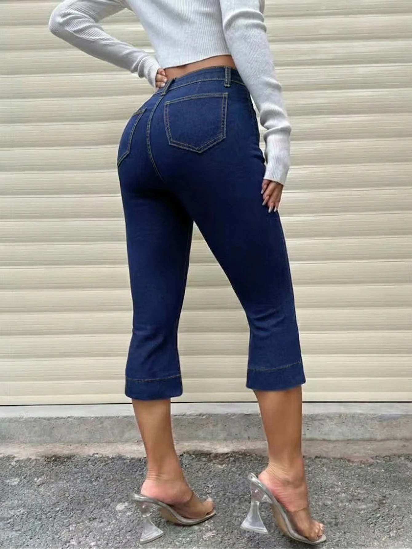 Womens Jeans High Rise Cropped Flare Summer Light Slimming Pear Shape Petite Trendy Casual Stretch Denim Vintage Womens Pants