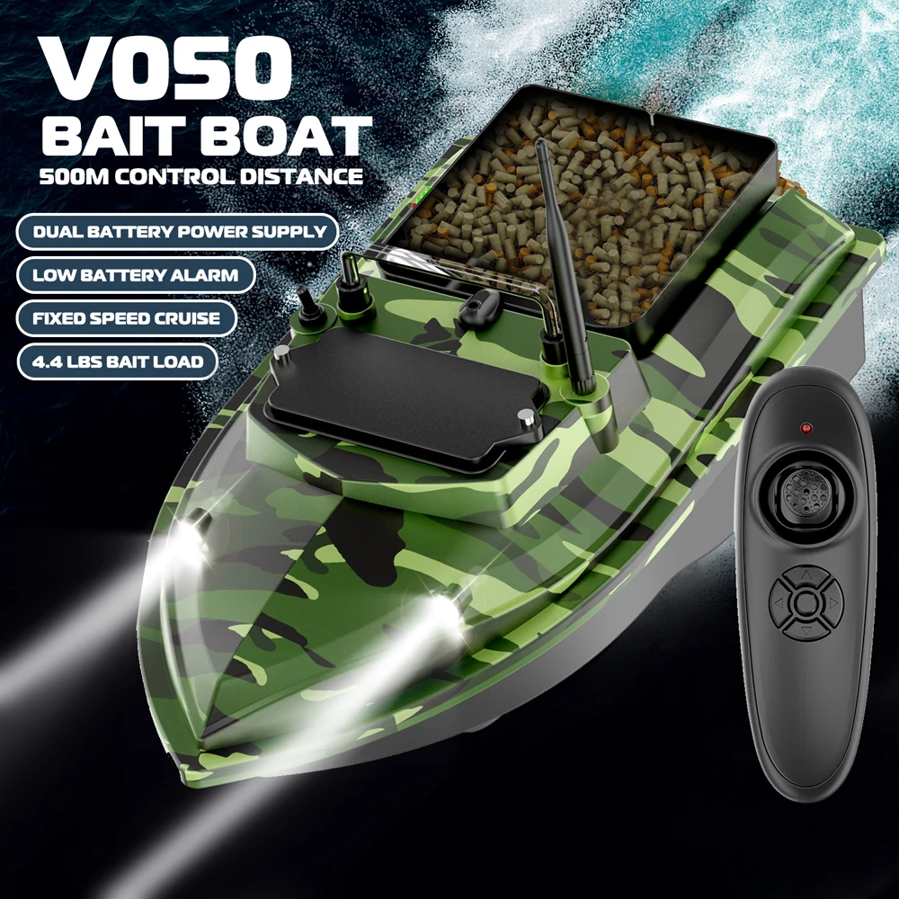 

V050 Fishing Bait Boat 500m Remote Control Bait Boat Dual Motor Fish Finder 2KG Loading Support Automatic Cruise/Route Correctio