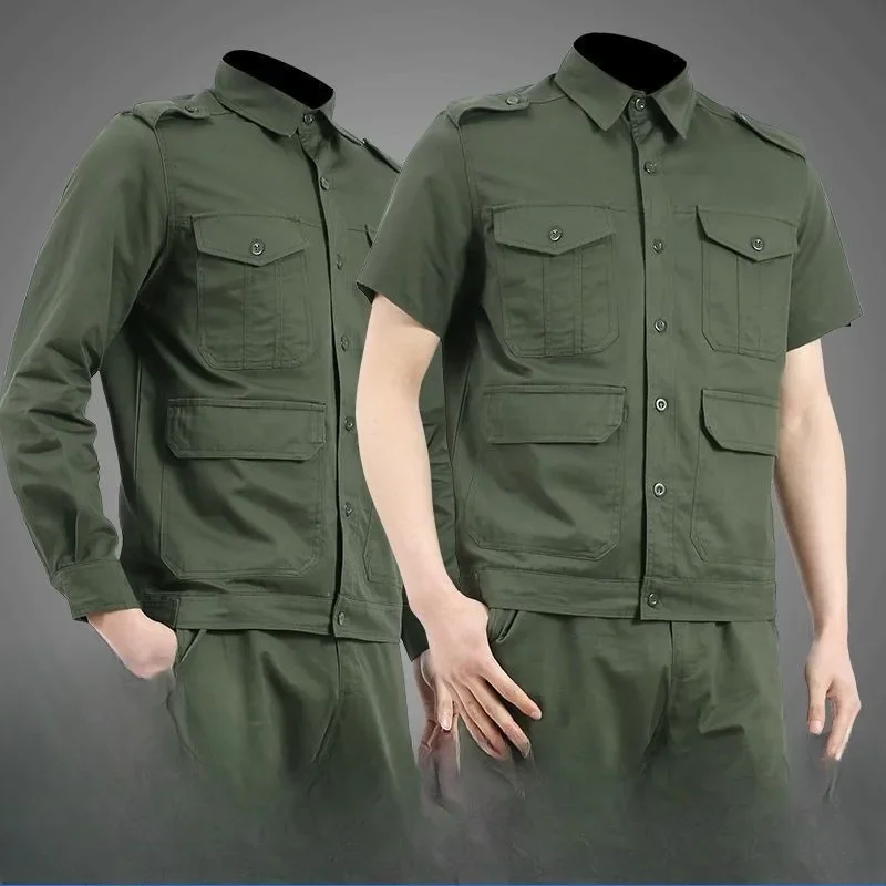 

Men's Cotton Welding Work Suit Summer - Short Sleeve Mechanic Coveralls, Heat-Resistant & Custom Embroidery