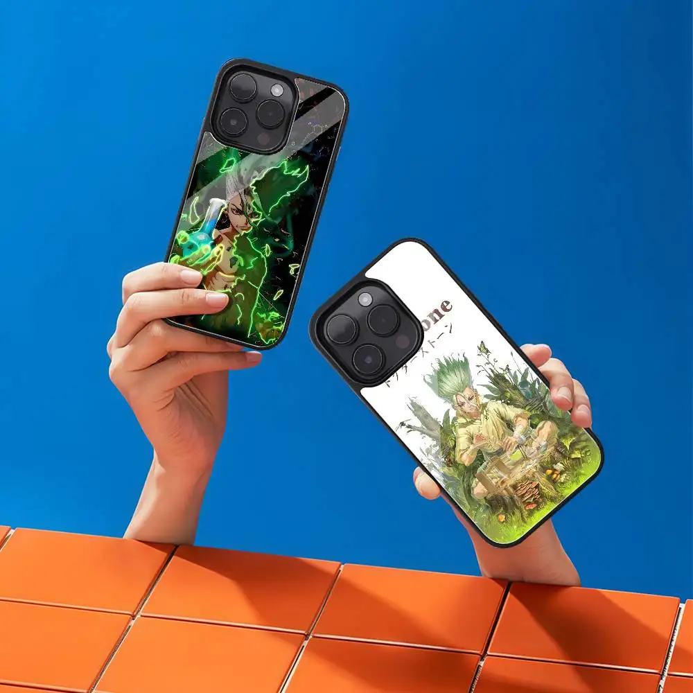 Anime dr s-stone caso de telefone preto plástico duro caso de telefone para iphone 17 ar 16 15 14 13 12 11 pro max pc tpu ins caso