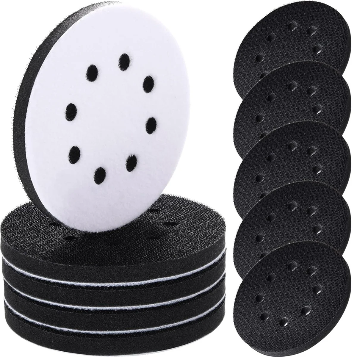 T88C 10 Pcs Soft Density Interface Pads 5inch 8 Holes Hook and Loop Sponge Cushion Buffer Backing Pad Sanding Interface Pad