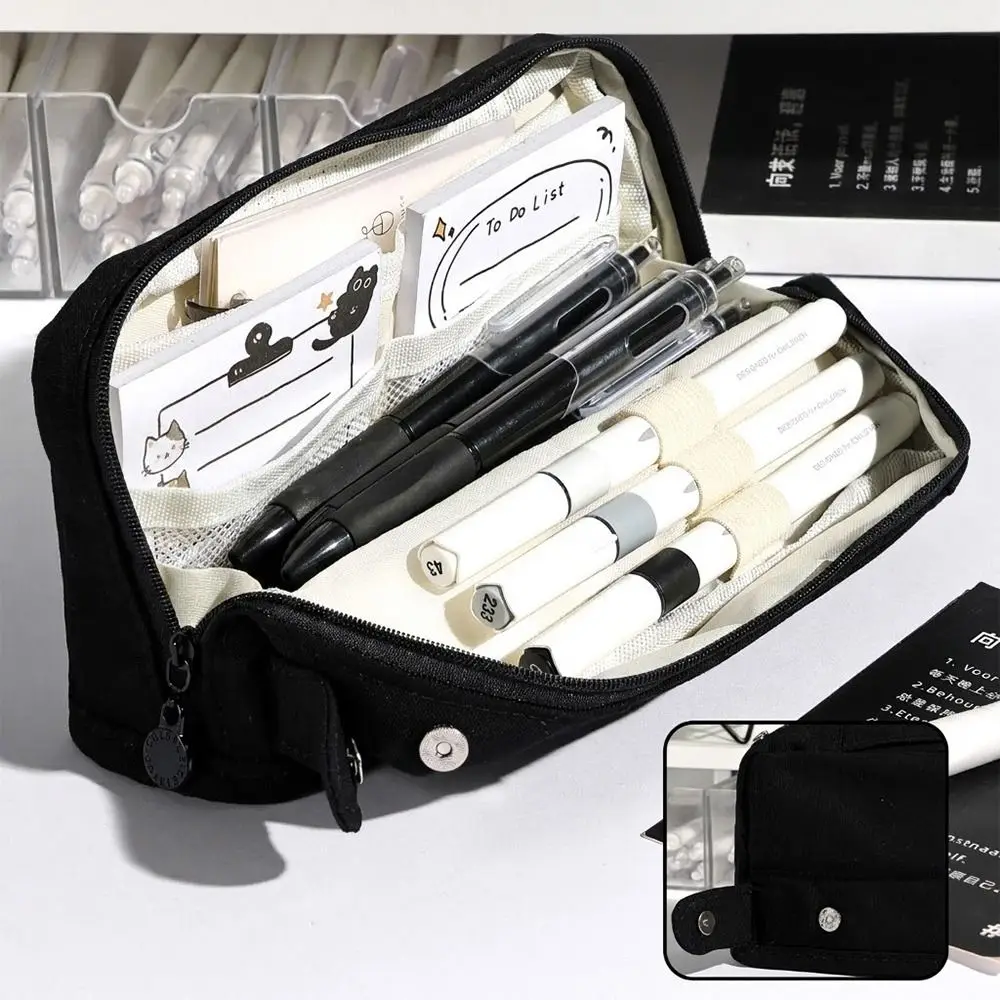 Portable Letter Print Pencil Case Large Capacity Standing Pencil Pouch Multi-Functional Stationery Organizer Students