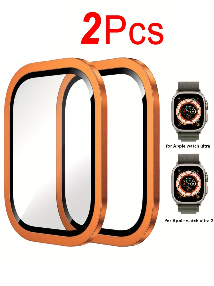2pcs Aluminium Alloy Case+Tempered Glass for Apple Watch Ultra 2 49mm Anti-Scratch Screen Protector iWatch Ultra 49mm Cover Film