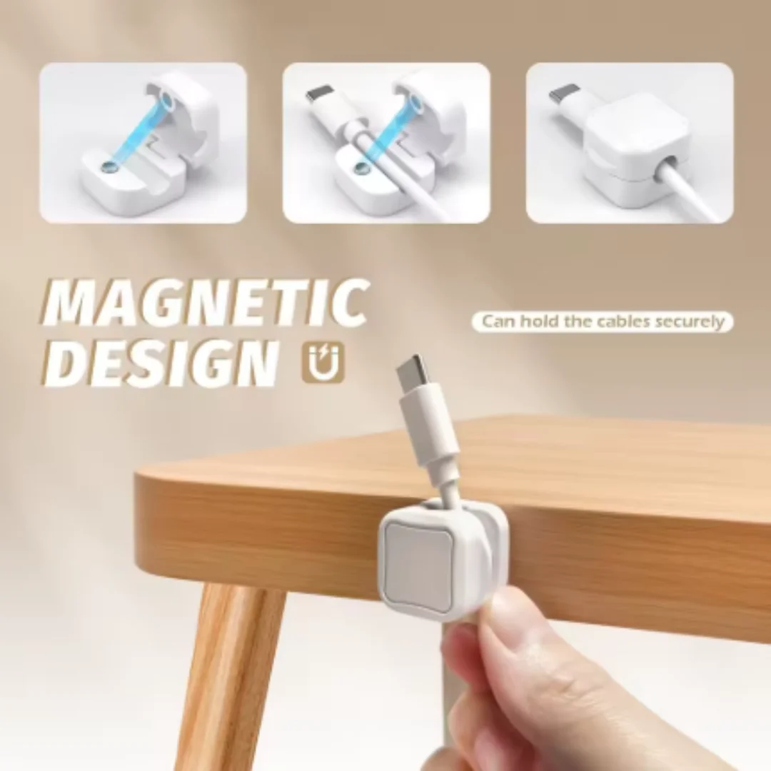 Rotatable Magnetic Cable Holder Self Adhesive Wire Fixer Charging Cord Organizer Desktop Car Cable Clips Wire Management Bracket