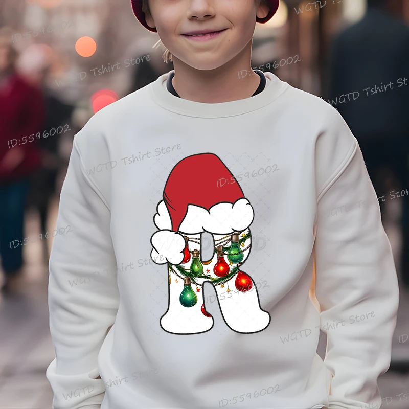 

Рождественские толстовки с буквами R для детей, праздничная шляпа Санта-Клауса, одежда с подсветкой для детей, девочек и мальчиков 26, рождественские подарки с алфавитом, пуловеры