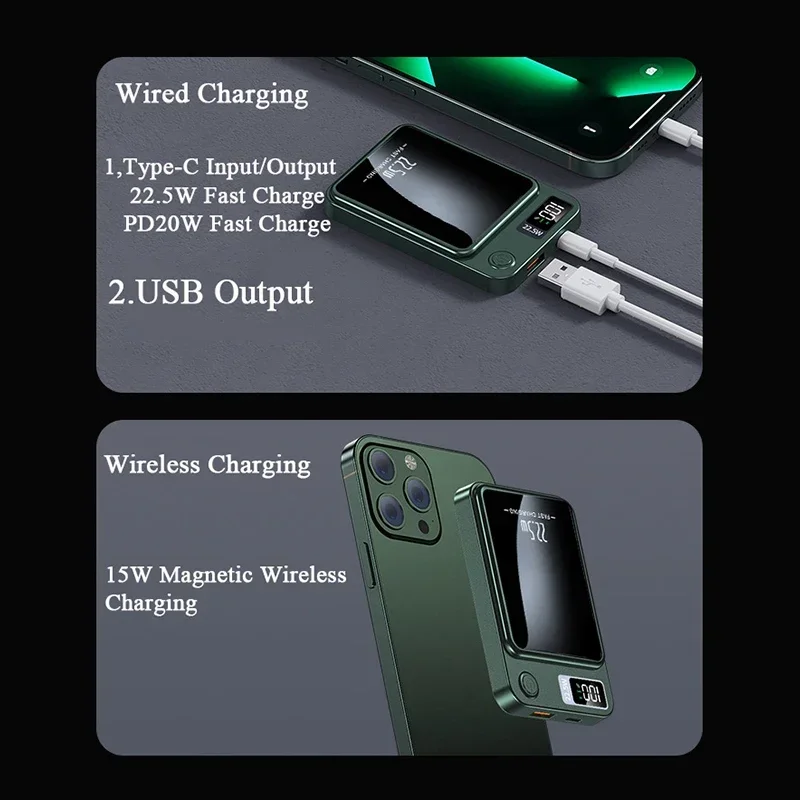 New 10000mAh Charger Power Bank Slim and Portable Qi Magnetic Wireless Fast Charging Power Bank for IOS  ﻿Samsung Xiaomi Huawei