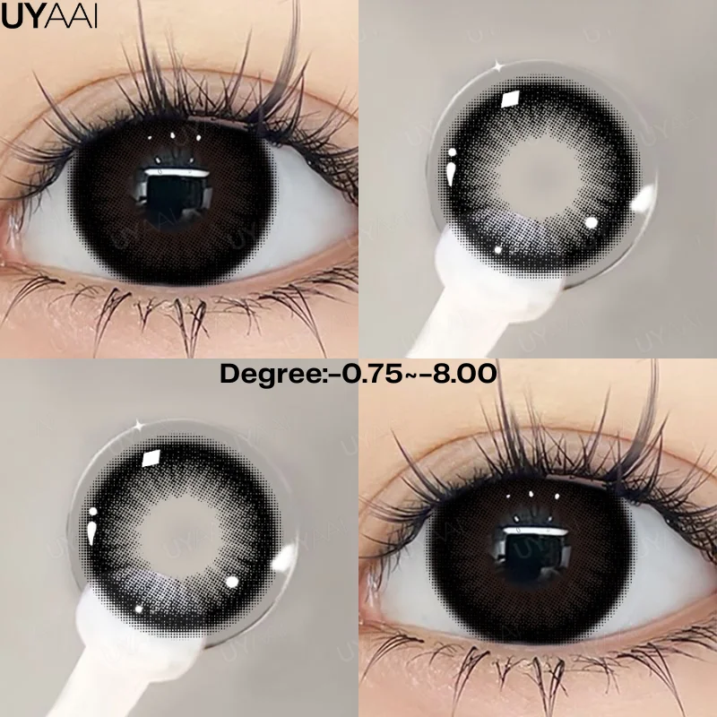 UYAAI-Lentilles de Contact Noires avec Dioptries pour Myopie, Accessoire de Couleur Naturelle,