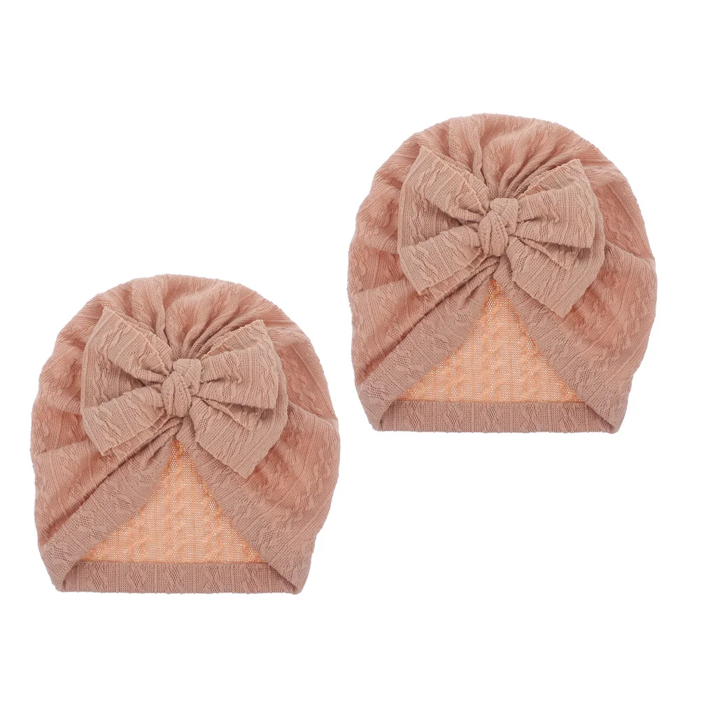 

2Pcs Butterfly Bowknot Jacquard Hats Baby Girl Bonnets Big Bow Headwraps Soft Stretchy Baby Turban Headwraps Newborn Toddler