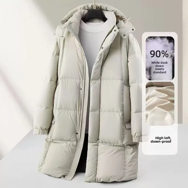 2025 Autumn/Winter New Men's Hooded Down Jacket Medium to Long, Thickened, Warm, High Filling, Lightweight Luxury Casual Jacket