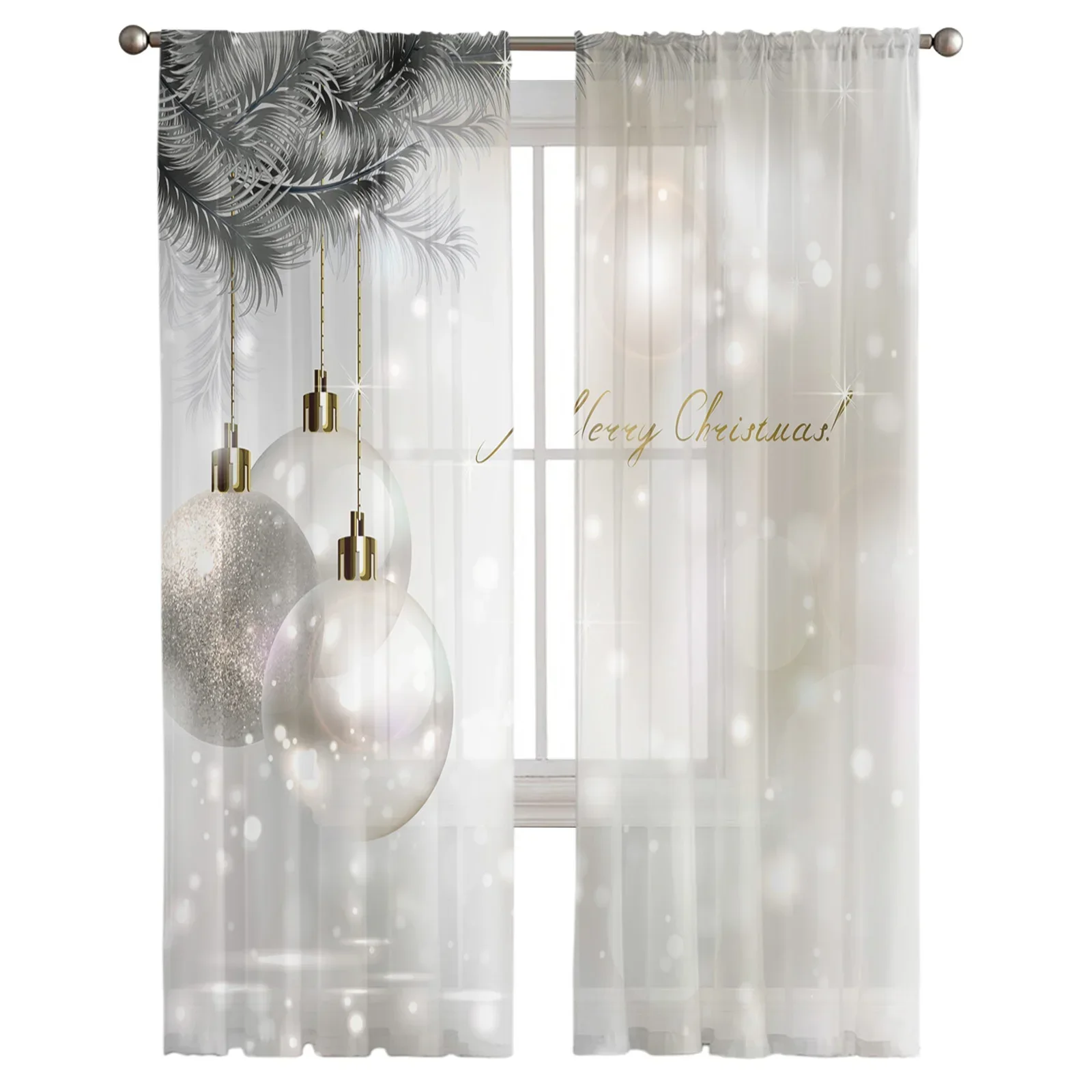 Christmas Ball Chandelier Glitter Living Room Voile Curtains Home Balcony Drapes Tulle Curtains for Bedroom Window Treatment