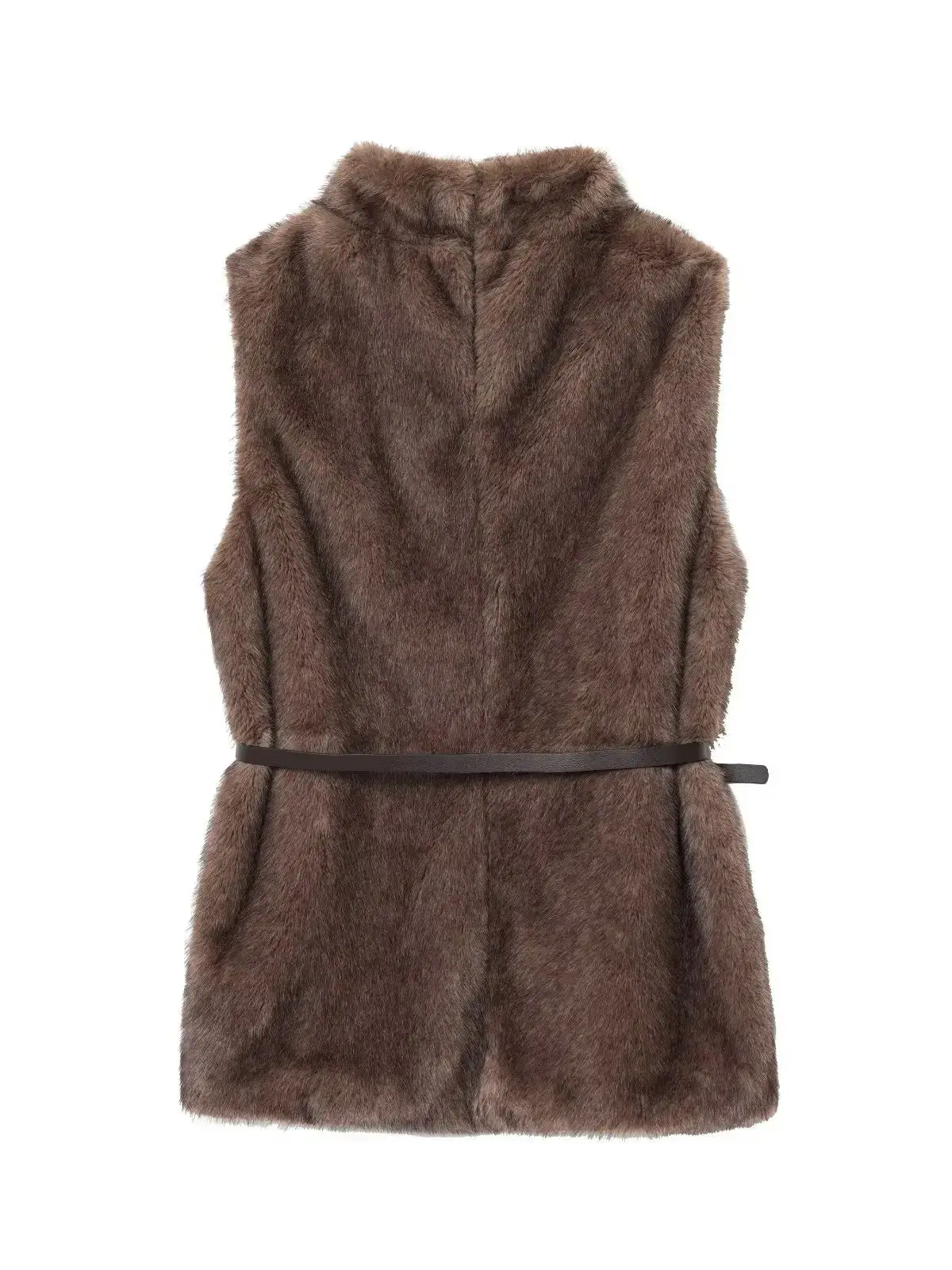 

Fur Vest Pollover Belt Lady Vintage Chic Warm Loose Long Turtleneck Waistcoats 2025 Autumn Winter Womens Elegant Sleeveless Faux