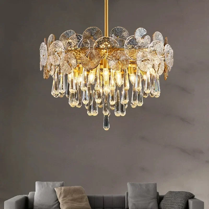 2024 Light Luxury Led Lotus Flower Crystal Modern Ceiling Chandelier For Living Room Bedroom Restaurant Hall Pendant Lamp Lustre