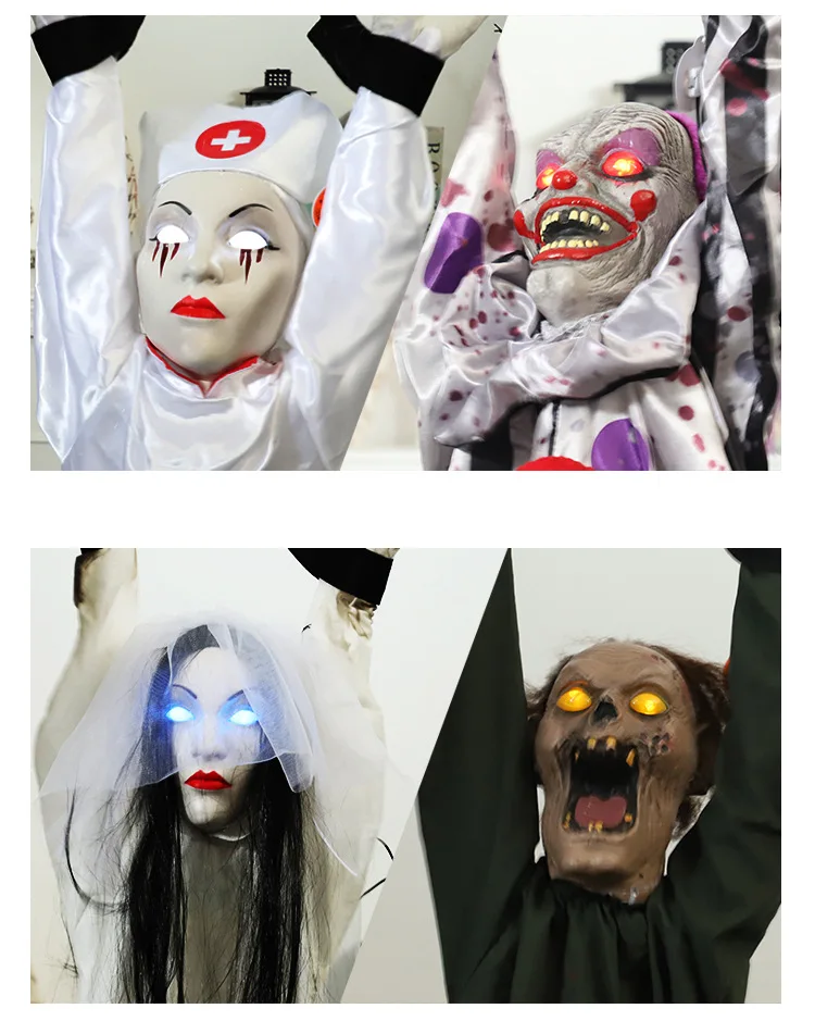 Animated Hanging Halloween Clown with Chain and Glowing Eyes description 11