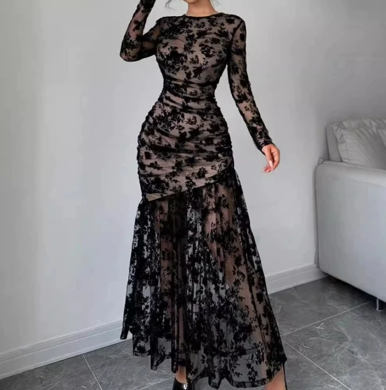 

Ladies' Fashion Light Mature Style Sexy Mesh Splicing Large Swing Dress for Spring/Summer 2025 New Women's Clothing