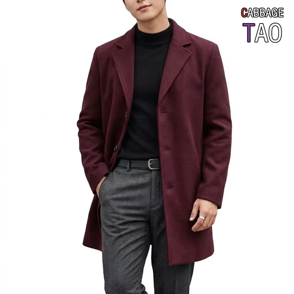 Fall Mens Windbreaker Coat Slim Fit Long Overcoat Casual Notch Lapel Jacket Winter Insulated Peacoat Daily  Coat Outer Garment