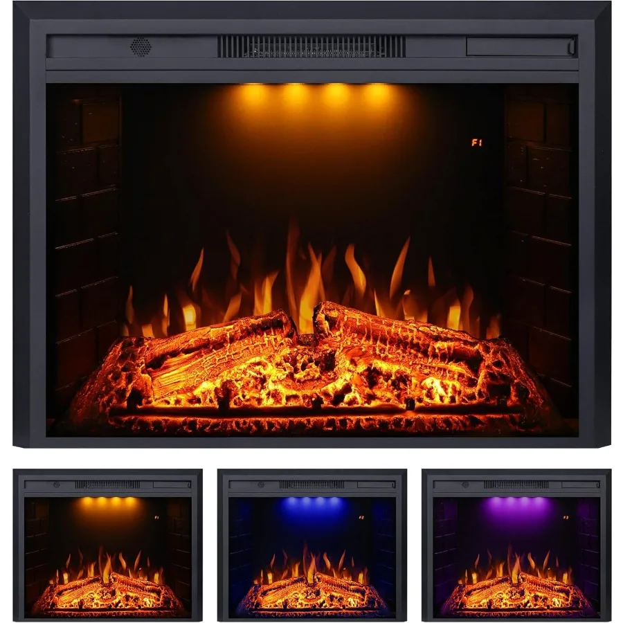 

33 Inches Electric Fireplace Insert for Living Room or Bedroom Heating Builtin Overheating Protection Safety Feature Realistic