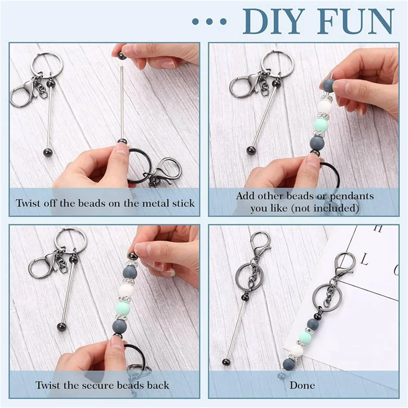 

AX83-24 Pcs Beadable Keychain Bars For Beads Blank Keychain Metal Beaded Keychain For Keychain DIY Projects Pendant Jewelry