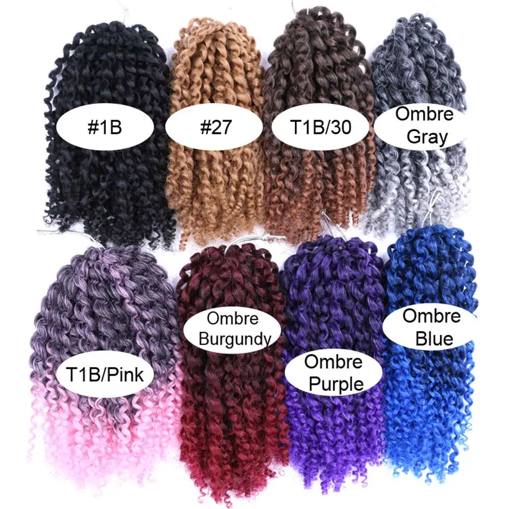 Ekstensi rambut kepang Crochet keriting Afro Kinky Pilin Ombre hitam/coklat/Burg bundel rambut sintetis untuk WANITA HITAM PUTIH