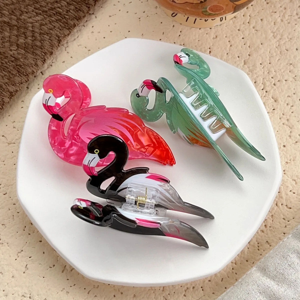 Nuevo Pasador de Pelo con Forma de Flamenco, Moño de Cola de Caballo en Colores Pastel para Mujer, Accesorio de Pelo de Alta Gama