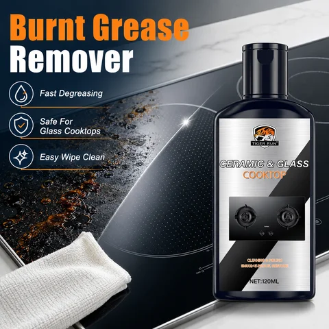 TIGER RUN Ceramic Glass Cooktop Cleaner Polish For Induction Stove Top, Remove Burnt Grease Stains No Rinse 120ml