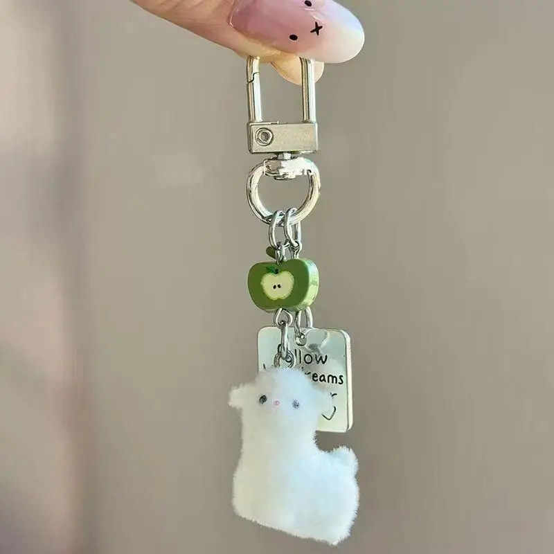 Niedlicher beflockter Hirsch-Schlüsselanhänger mit Perlen-Schleifenblumen-Anhänger, robustem Verschluss, tragbarer Anhänger für Tasche, Rucksack, tägliche Dekoration. – Detail 15