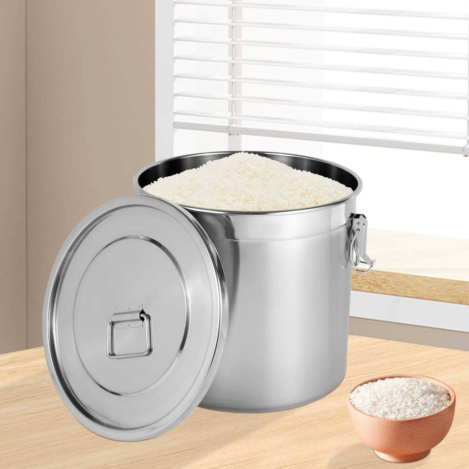 

Герметичное ведро для риса, 21 л, контейнер для хранения продуктов из нержавеющей стали 304, нержавеющий, влагостойкий для рисовых хлопьев с крышкой
