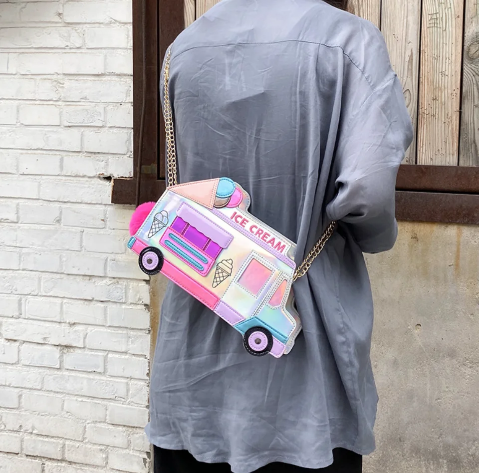 1pcs/lot Ice Cream Car Messenger Bag Laser color Shoulder Bag Women Messenger Bag Crossbody Chain Bag