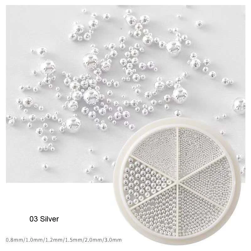 6 شبكات 0.8-3mmMixed مسمار الفولاذ المقاوم للصدأ الكافيار الخرز ثلاثية الأبعاد الفضة/الذهب مايكرو الكرة الخرز مسمار السحر مسمار الفن لوازم الديكور #4